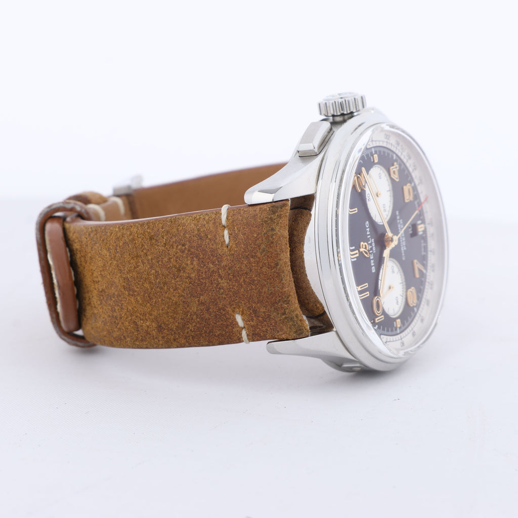 Breitling Premier B01 Chronograph 42 AB0118A21B1X2 3286079 SS & Leather AT Black Dial Watch