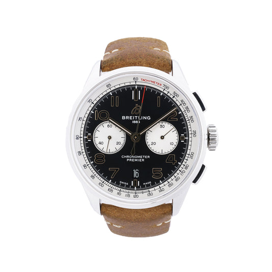 Breitling Premier B01 Chronograph 42 AB0118A21B1X2 3286079 SS & Leather AT Black Dial Watch