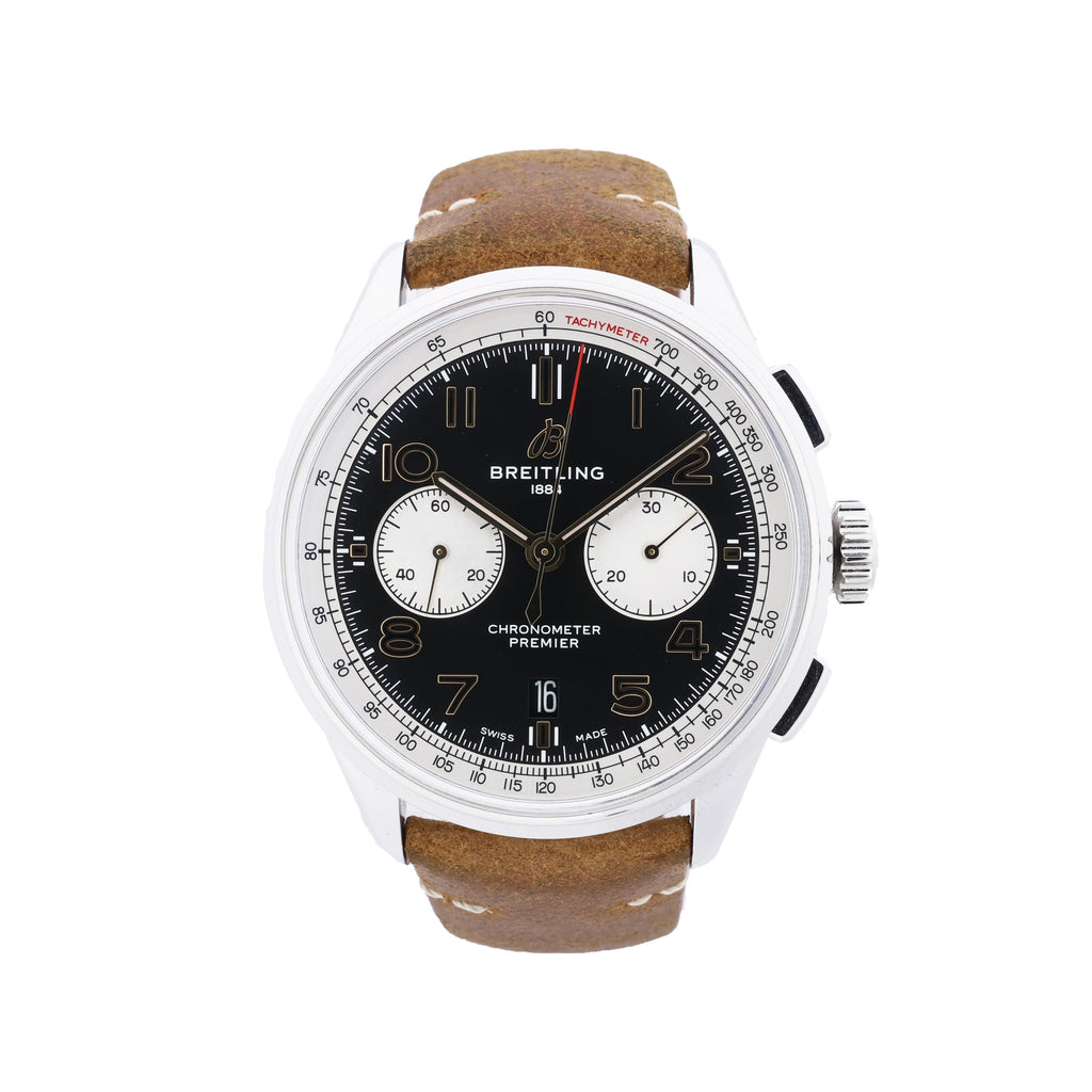Breitling Premier B01 Chronograph 42 AB0118A21B1X2 3286079 SS & Leather AT Black Dial Watch