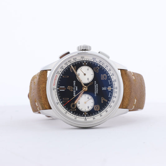 Breitling Premier B01 Chronograph 42 AB0118A21B1X2 3286079 SS & Leather AT Black Dial Watch