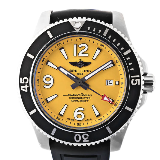 Breitling Superocean A17367 SS x Rubber AT Watch with Yellow Dial