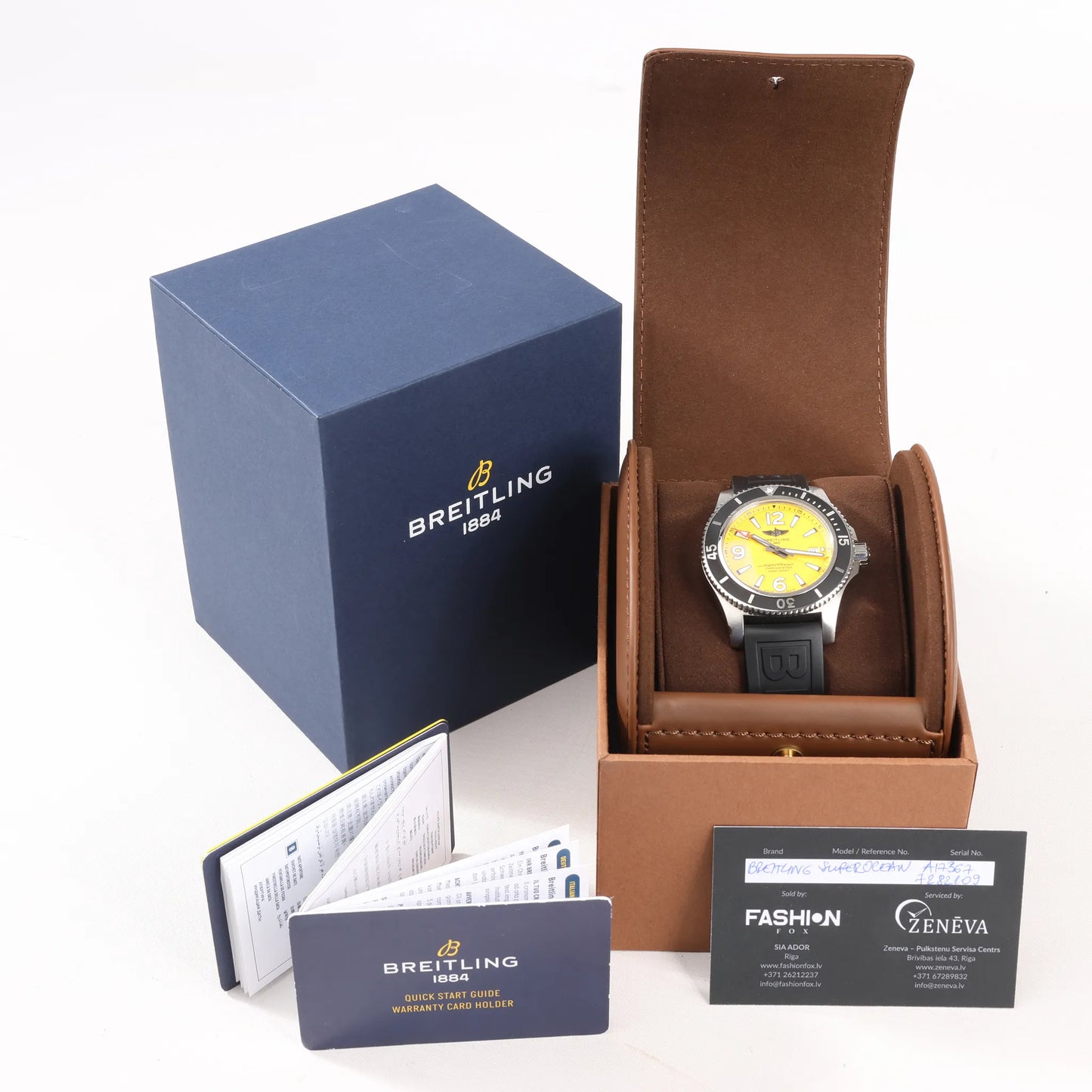 Breitling Superocean A17367 SS x Rubber AT Watch with Yellow Dial