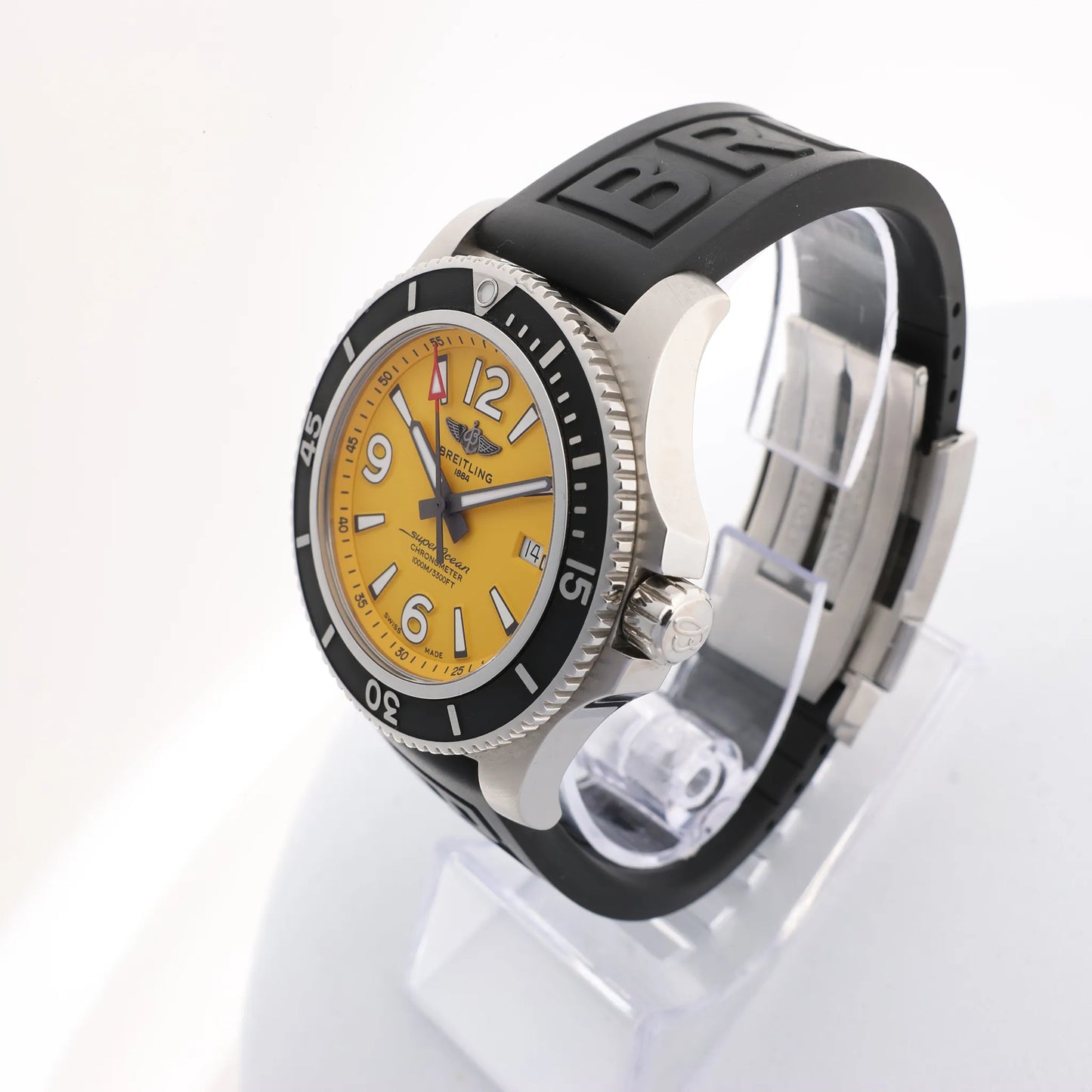 Breitling Superocean A17367 SS x Rubber AT Watch with Yellow Dial