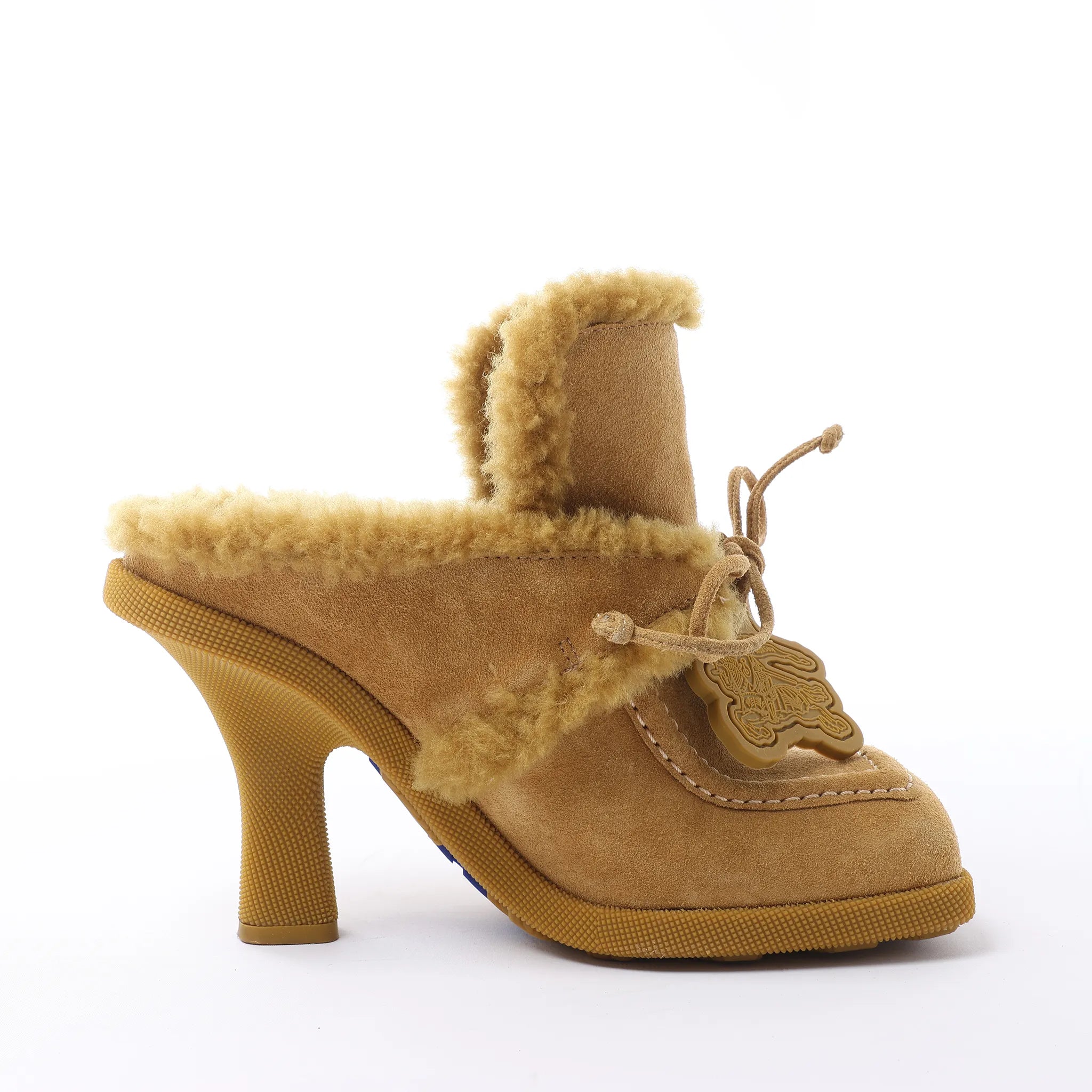 Burberry Highland Suede x Sheepskin Mule in Beige, Size EU 37