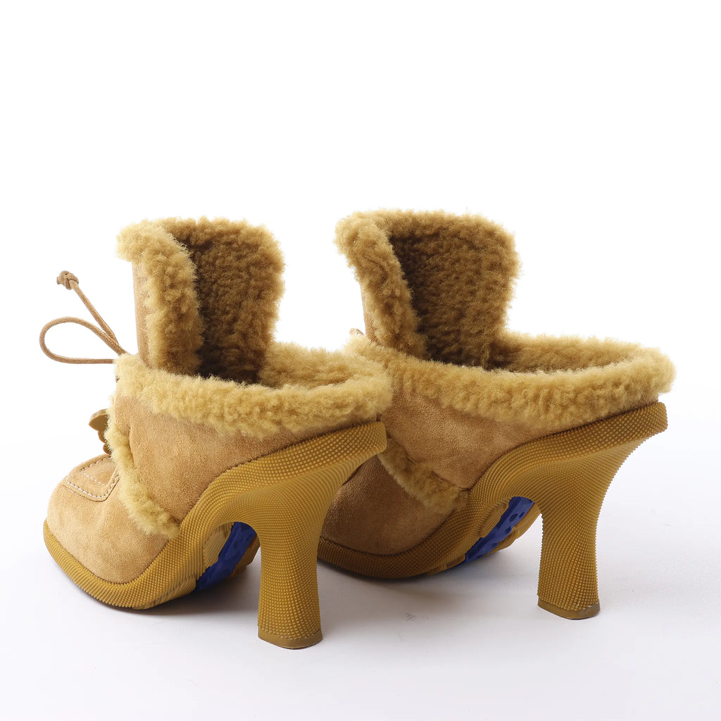 Burberry Highland Suede x Sheepskin Mule in Beige, Size EU 37