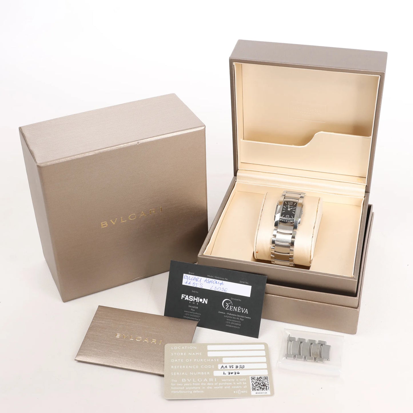 Bvlgari Ashoma AA35BSS L3036 SS QZ Watch with Black Dial