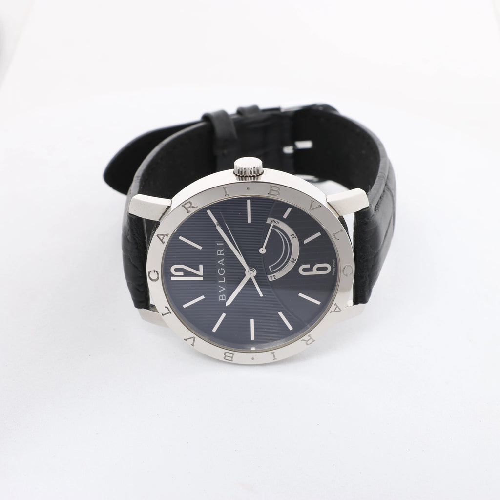 Bvlgari Bvlgari BB41SL O 0251 Manual-winding SS x Leather Watch Black Dial