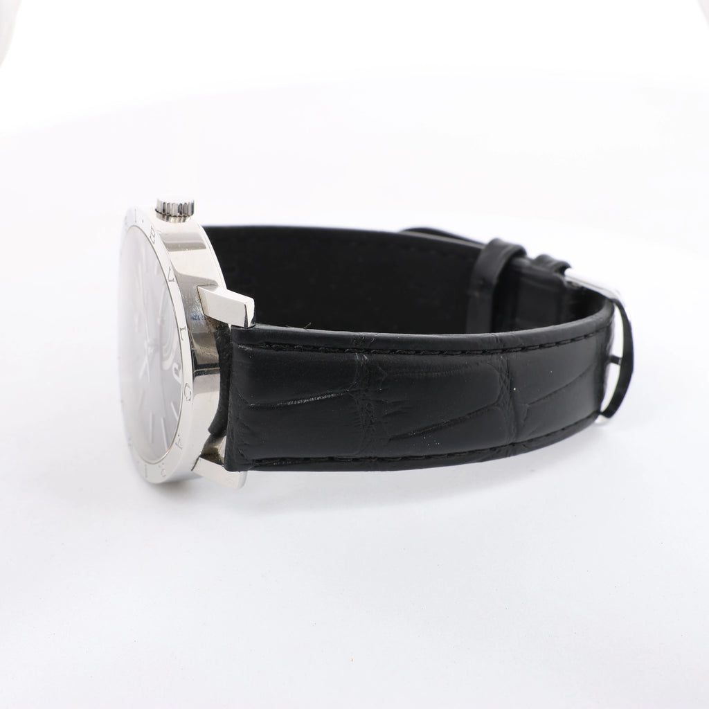 Bvlgari Bvlgari BB41SL O 0251 Manual-winding SS x Leather Watch Black Dial