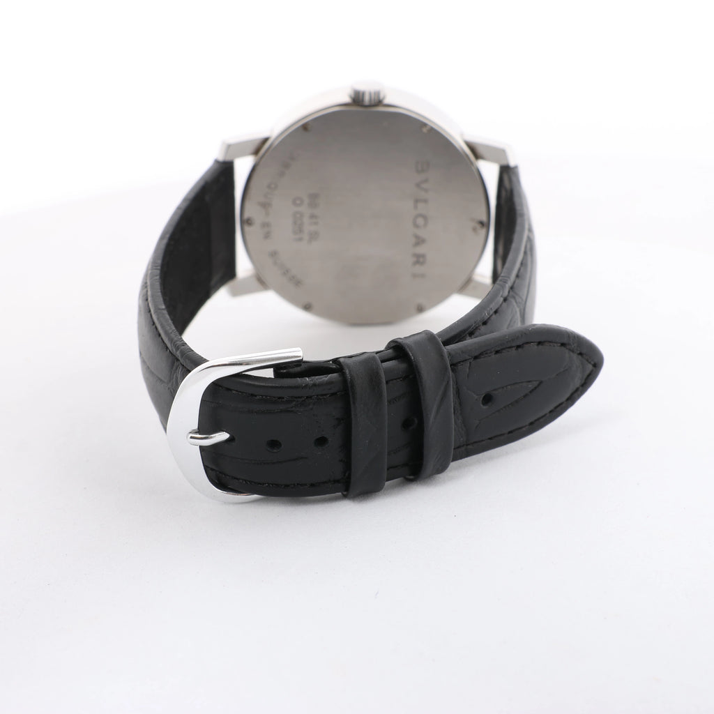 Bvlgari Bvlgari BB41SL O 0251 Manual-winding SS x Leather Watch Black Dial