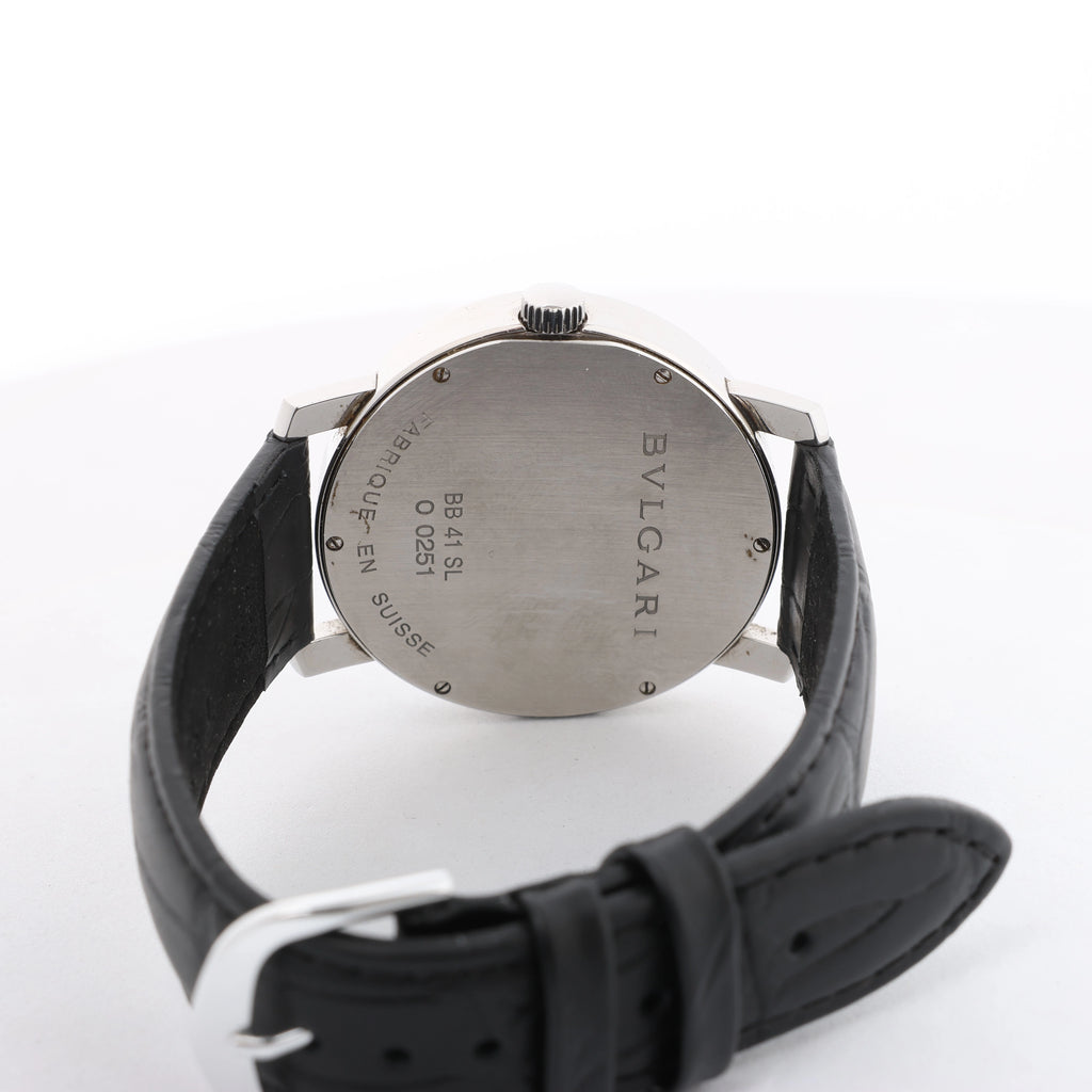 Bvlgari Bvlgari BB41SL O 0251 Manual-winding SS x Leather Watch Black Dial