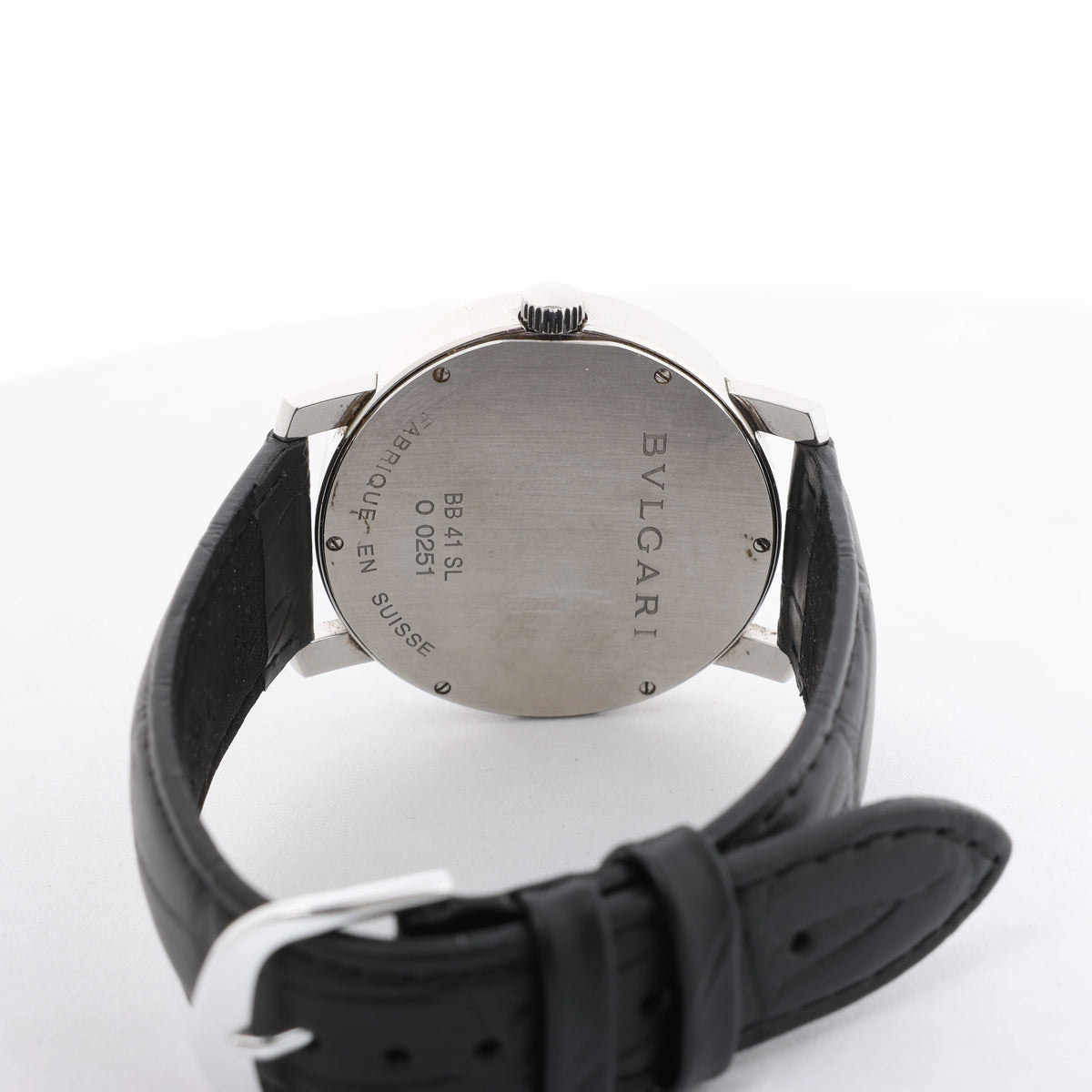 Bvlgari Bvlgari BB41SL O 0251 Manual-winding SS x Leather Watch Black Dial