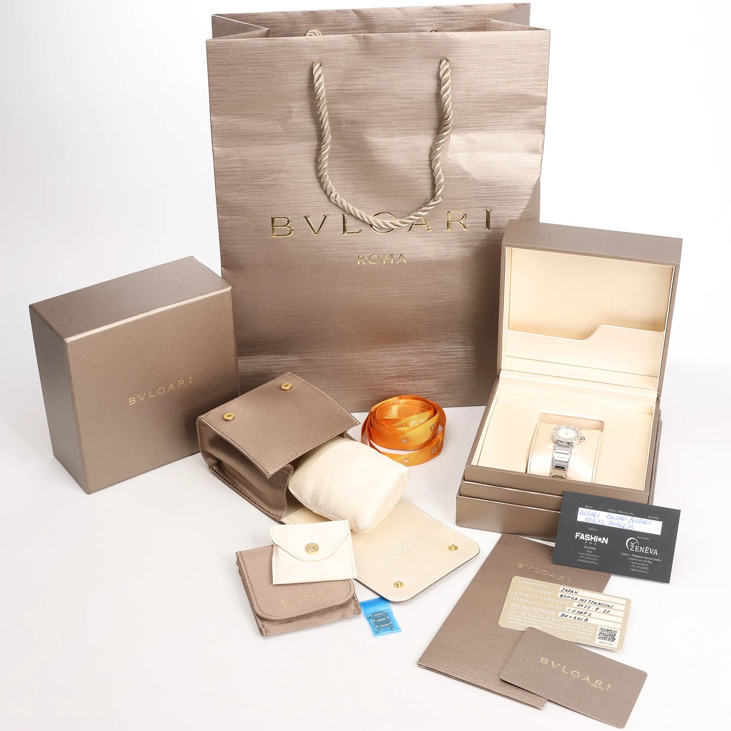 Bvlgari BB23S SS x QZ Uhr mit Muschelzifferblatt