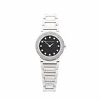 BVLGARI Bvlgari Bvlgari stainless steel bracelet watch with black textured dial, diamond hour markers, and engraved BVLGARI bezel