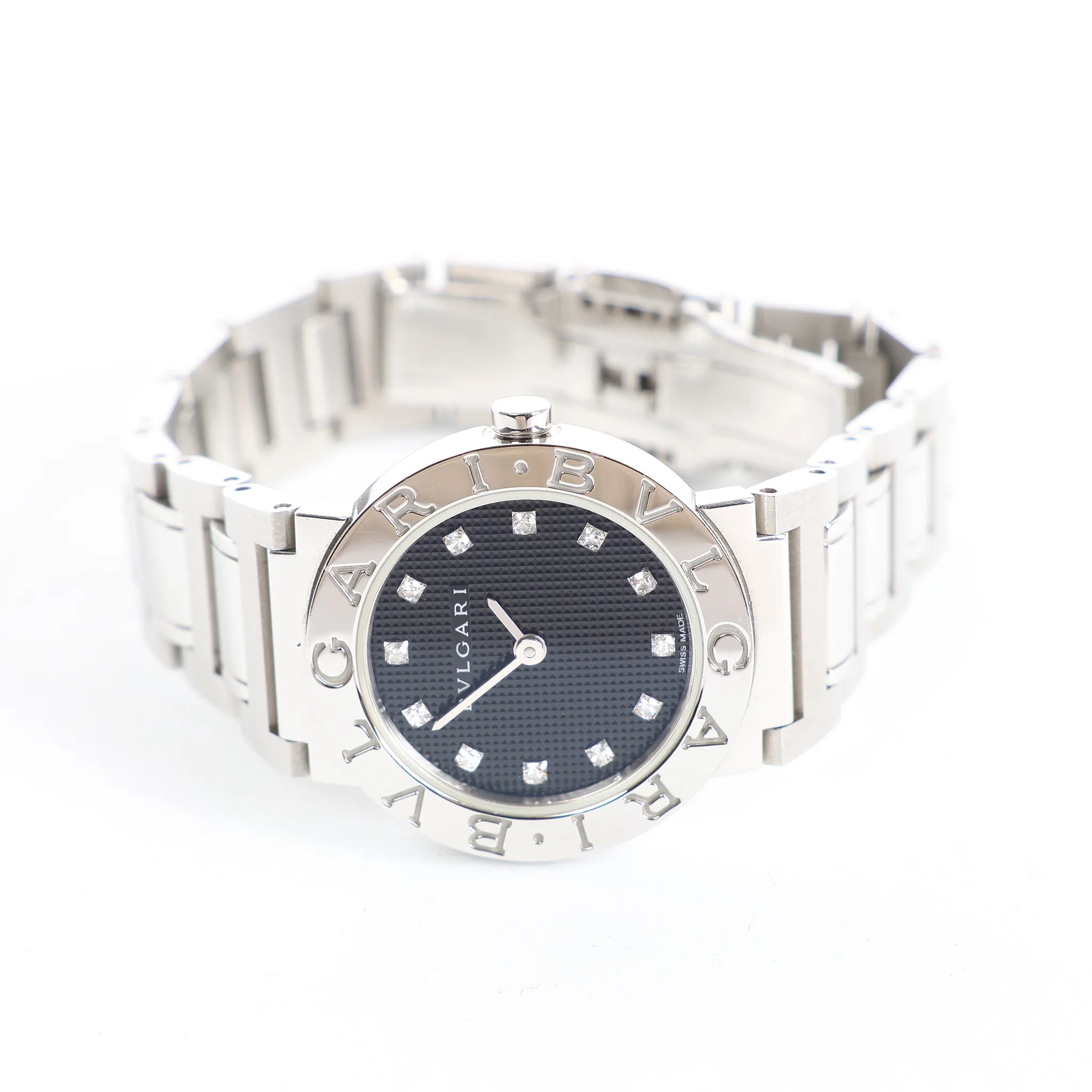 Bvlgari Bvlgari Bvlgari BBL26S PO8142 SS QZ Watch with Black Dial