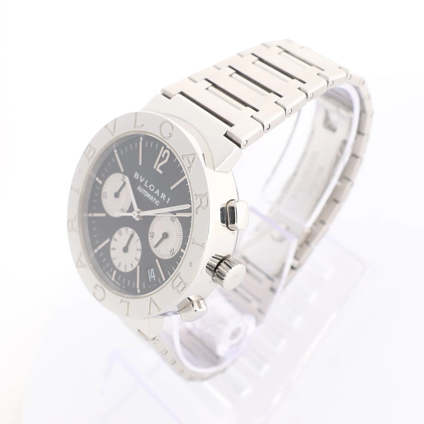 Bvlgari Chronograph BB38SSCH SS AT Uhr mit schwarzem Zifferblatt