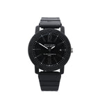 Bvlgari BB40CL black carbon and stainless steel watch with black dial, logo bezel, date window, rubber strap and silver-tone crown on white background.