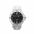 Bvlgari Diagono Scuba watch with a black dial, stainless steel bracelet, numbered bezel and date window at three o’clock.