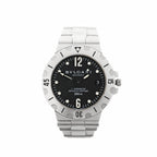 Bvlgari Diagono Scuba watch with a black dial, stainless steel bracelet, numbered bezel and date window at three o’clock.
