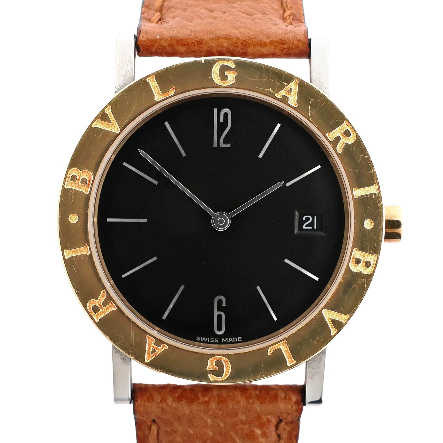 Bvlgari Bvlgari Bvlgari  BB33 SGL L 238436 SS YG Leather QZ Watch with Black Dial