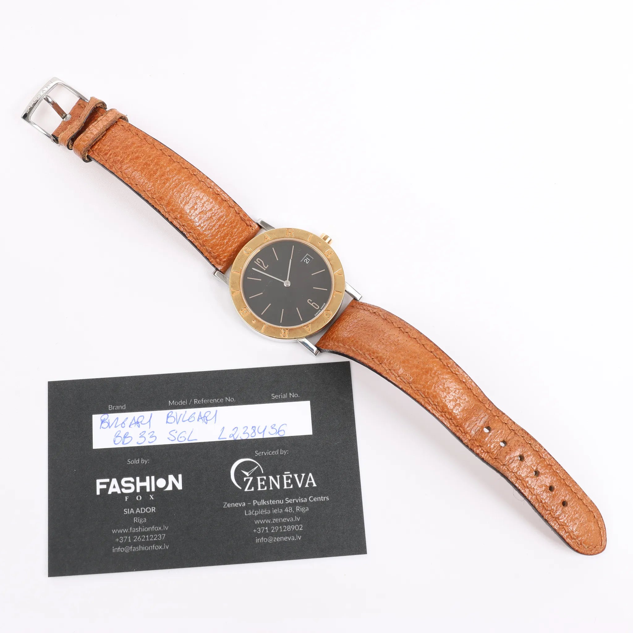 Bvlgari Bvlgari Bvlgari  BB33 SGL L 238436 SS YG Leather QZ Watch with Black Dial