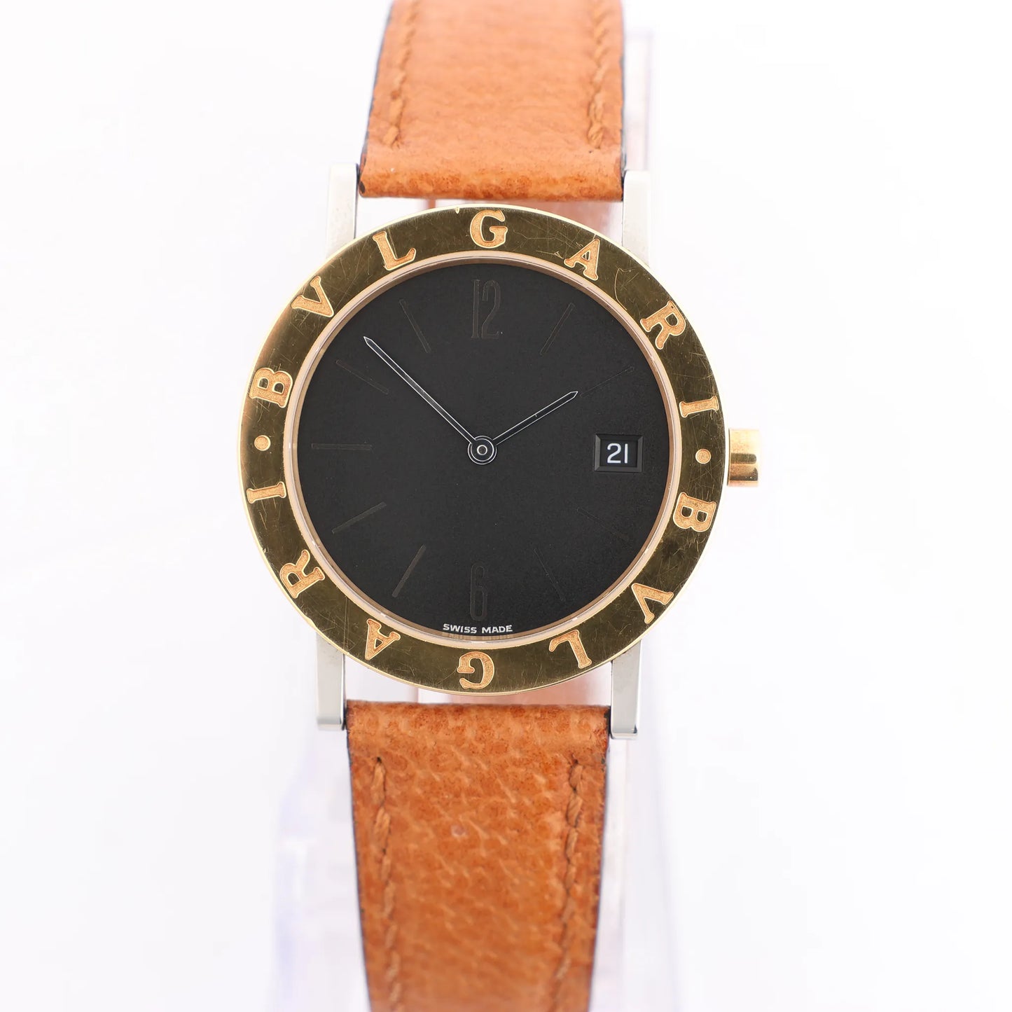 Bvlgari Bvlgari Bvlgari  BB33 SGL L 238436 SS YG Leather QZ Watch with Black Dial