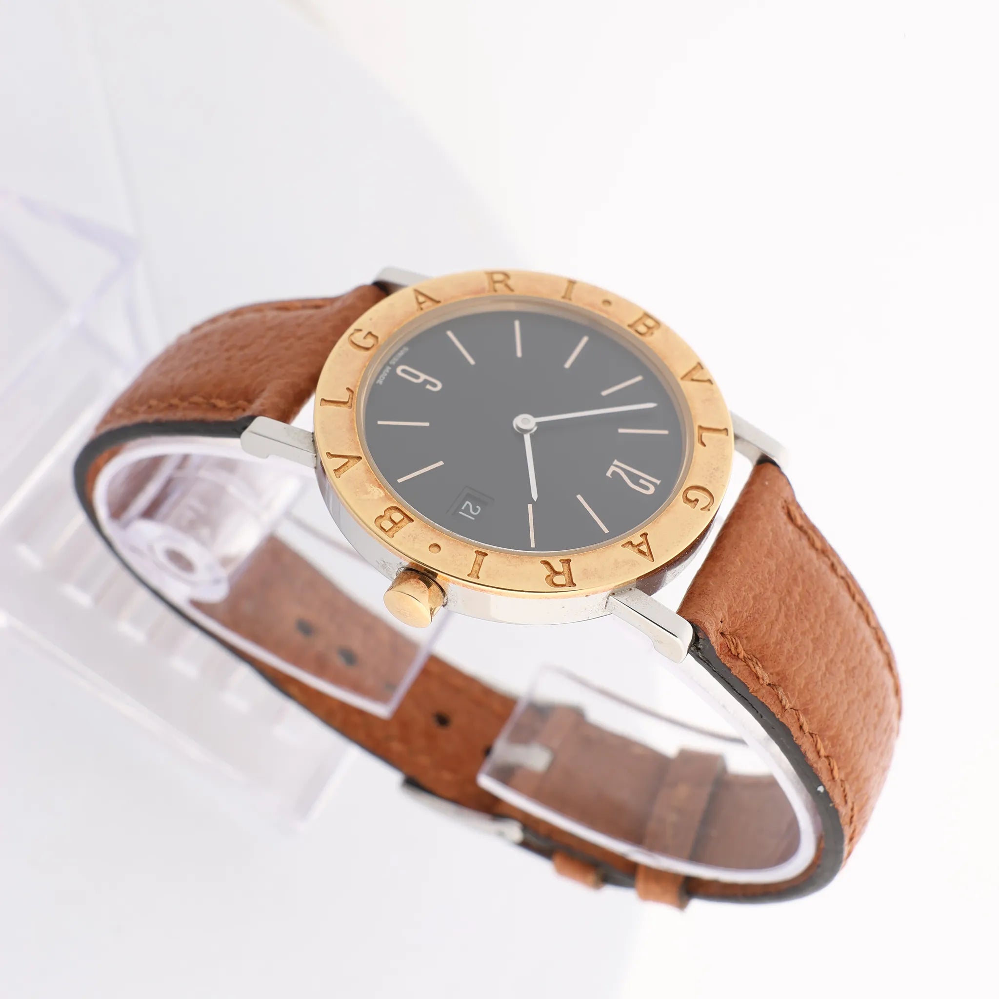 Bvlgari Bvlgari Bvlgari  BB33 SGL L 238436 SS YG Leather QZ Watch with Black Dial
