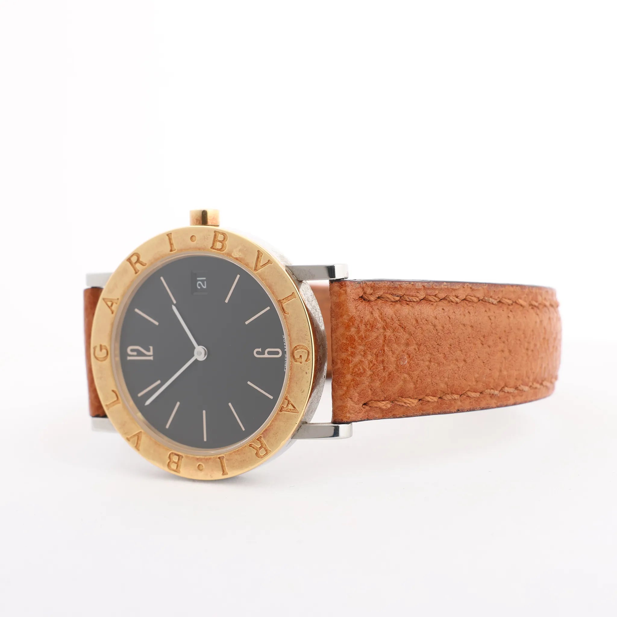 Bvlgari Bvlgari Bvlgari  BB33 SGL L 238436 SS YG Leather QZ Watch with Black Dial