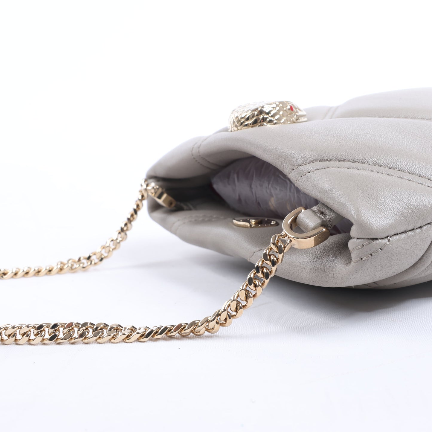 BVLGARI Serpenti Cabochon Chain Leather Shoulder Bag in Gray