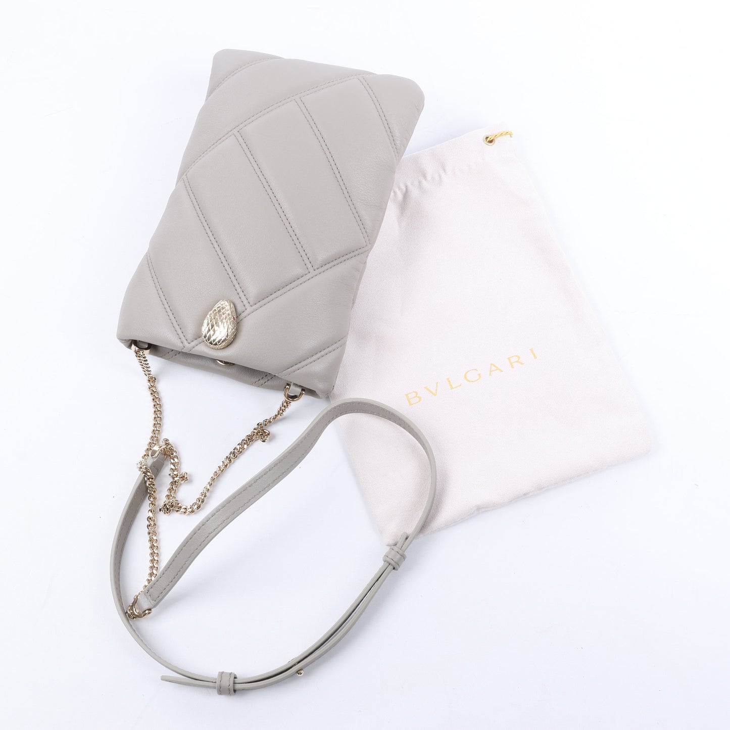 BVLGARI Serpenti Cabochon Chain Leather Shoulder Bag in Gray