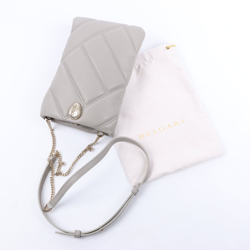 BVLGARI Serpenti Cabochon Chain Leather Shoulder Bag in Gray
