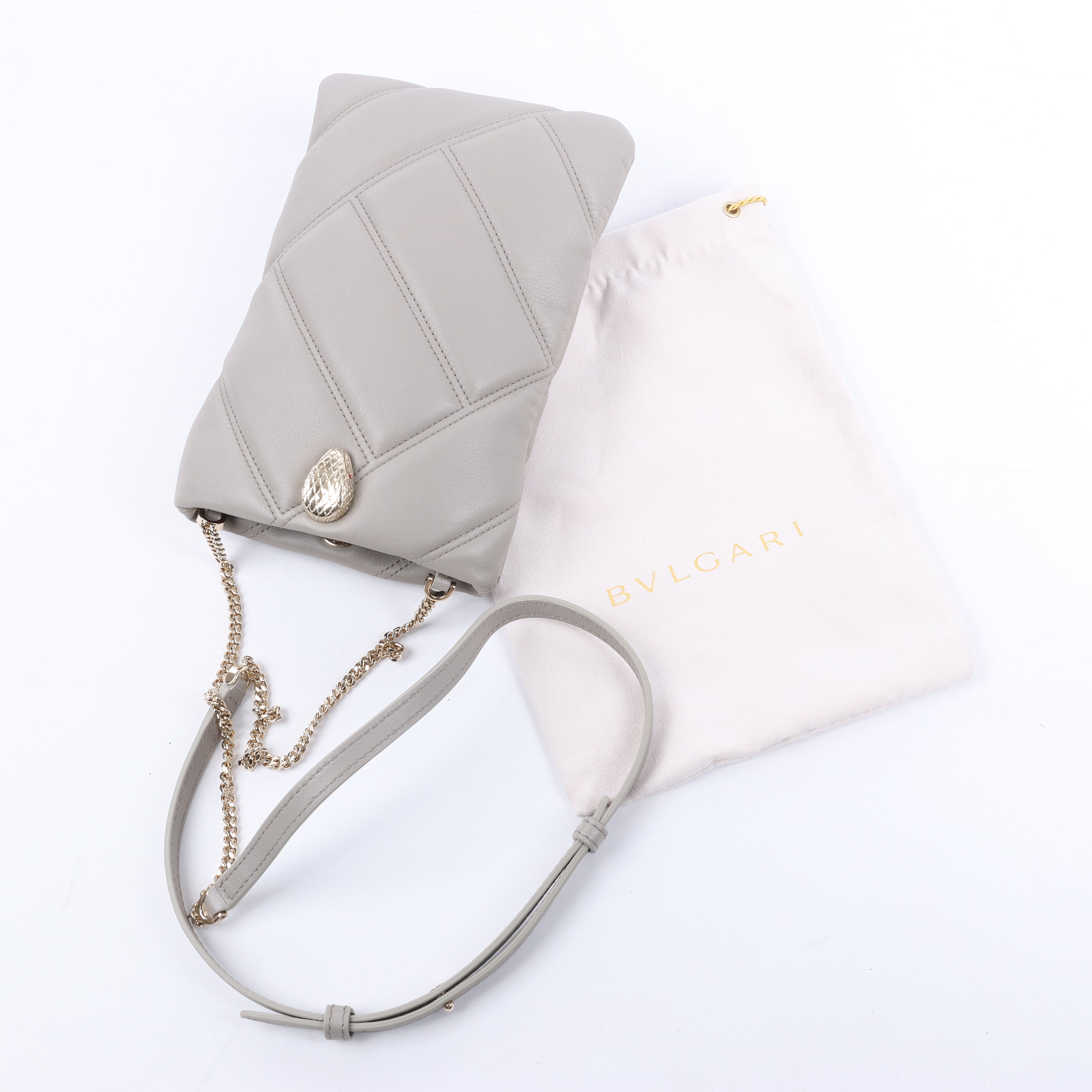 BVLGARI Serpenti Cabochon Chain Leather Shoulder Bag in Gray