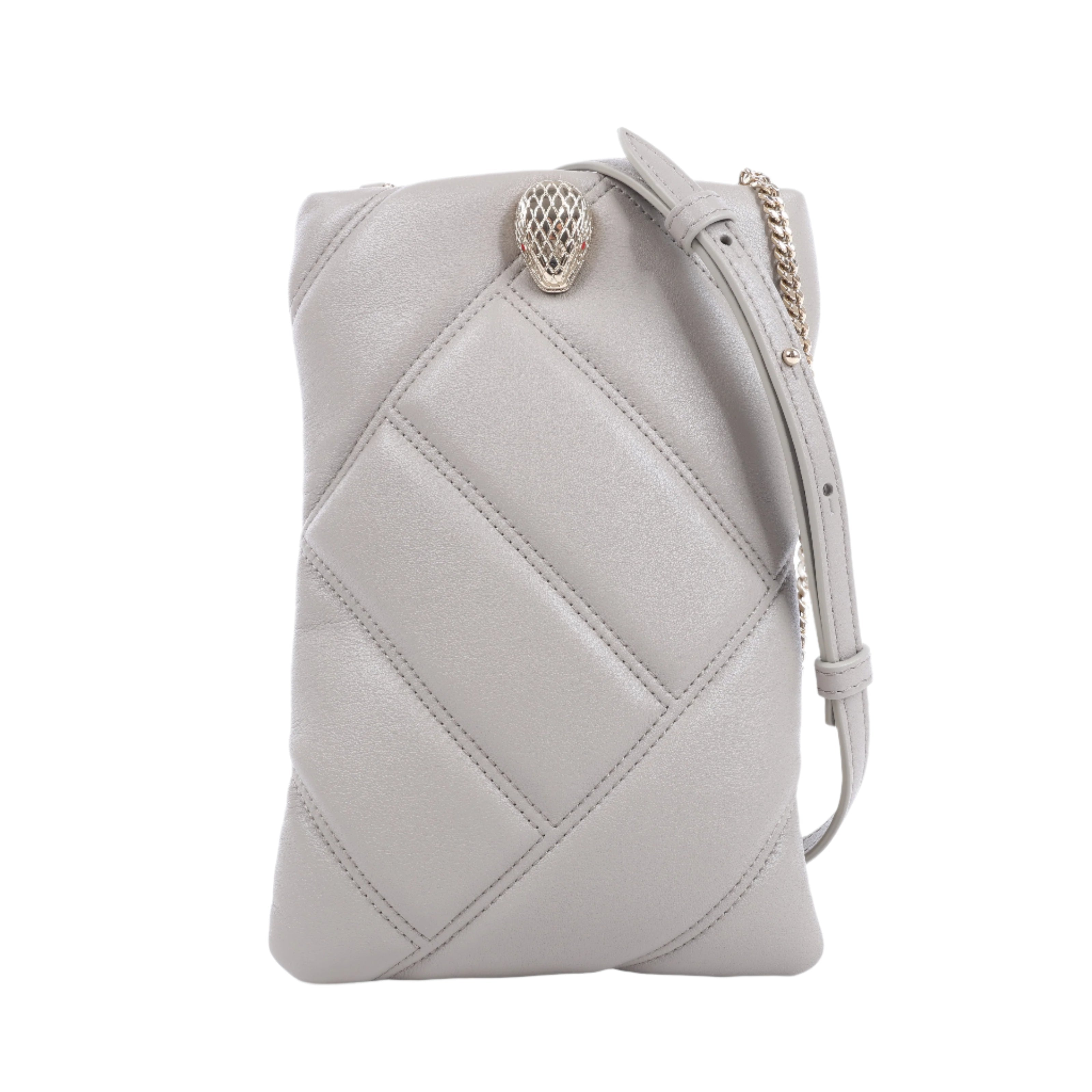 BVLGARI Serpenti Cabochon Chain Leather Shoulder Bag in Gray