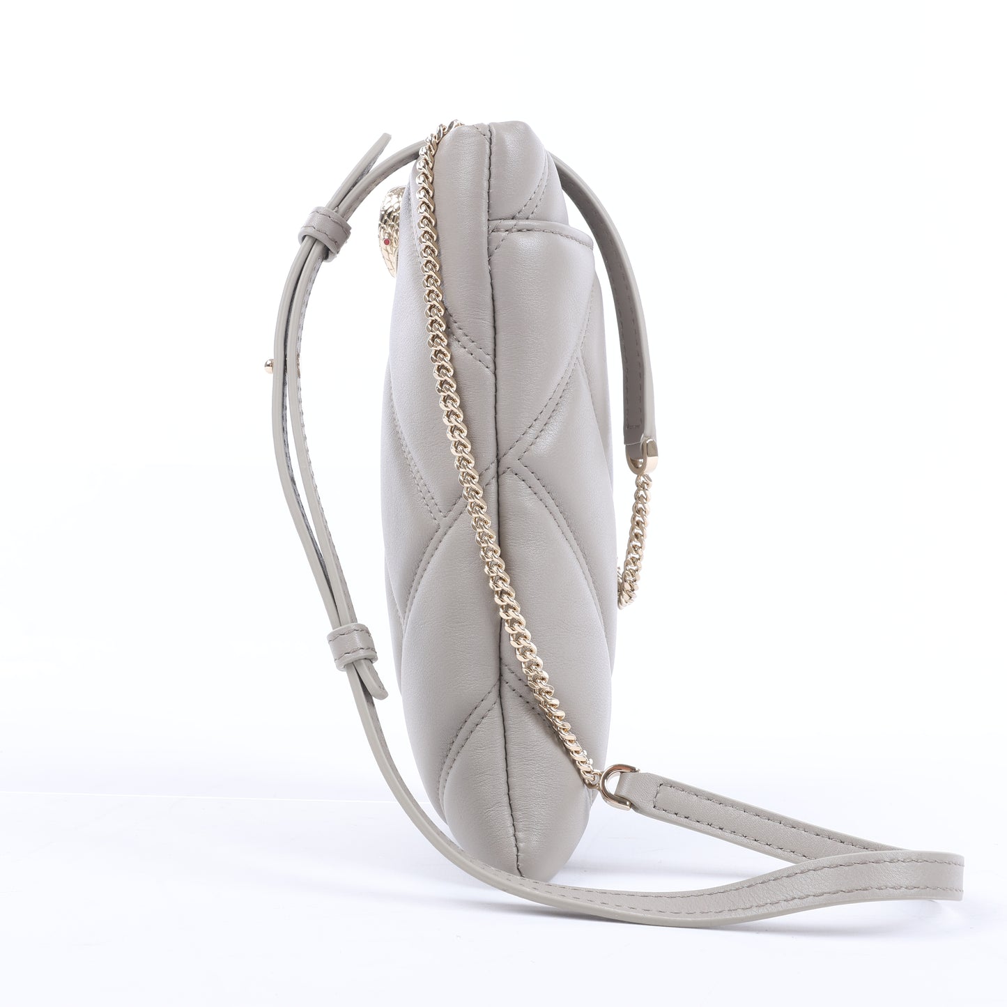 BVLGARI Serpenti Cabochon Chain Leather Shoulder Bag in Gray
