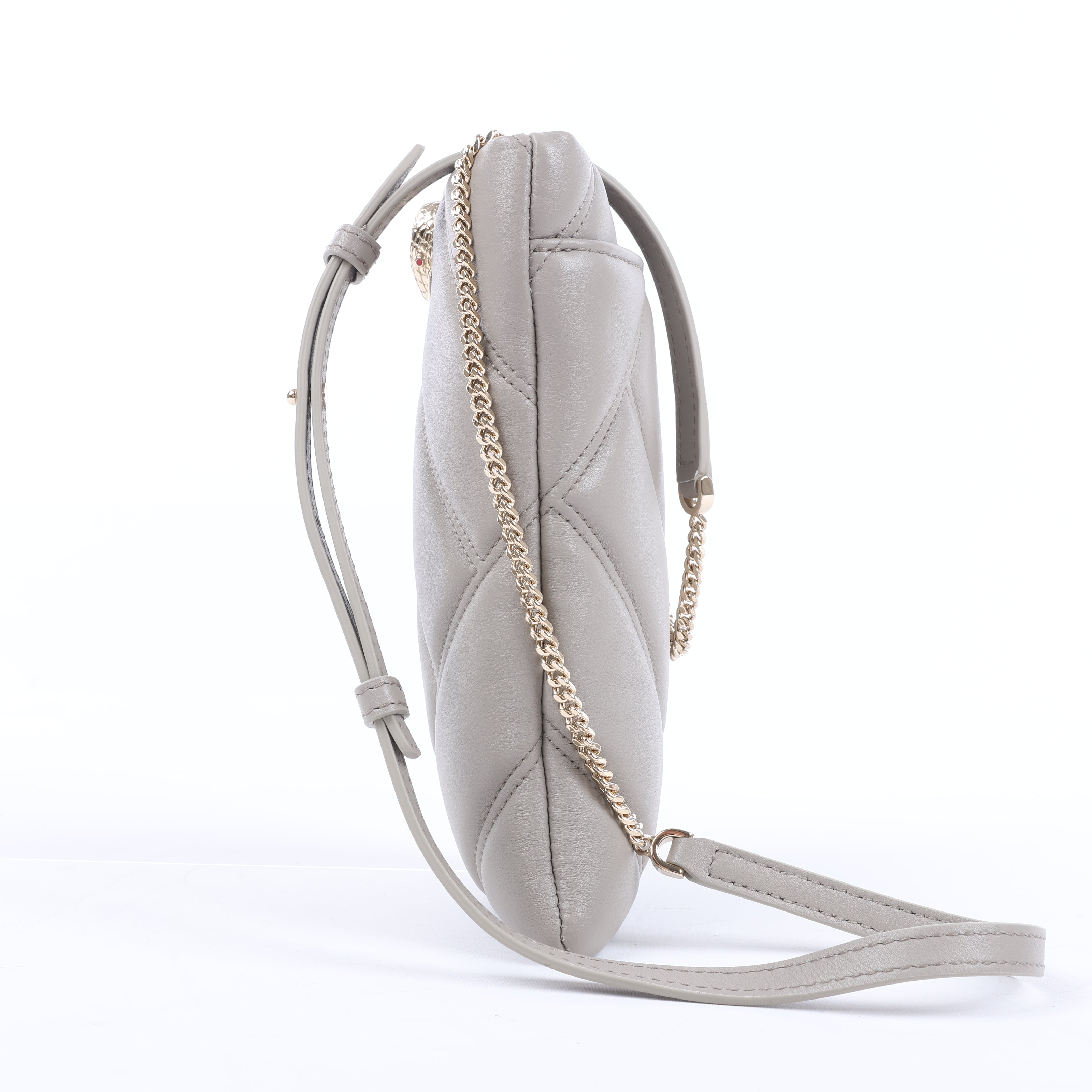 BVLGARI Serpenti Cabochon Chain Leather Shoulder Bag in Gray