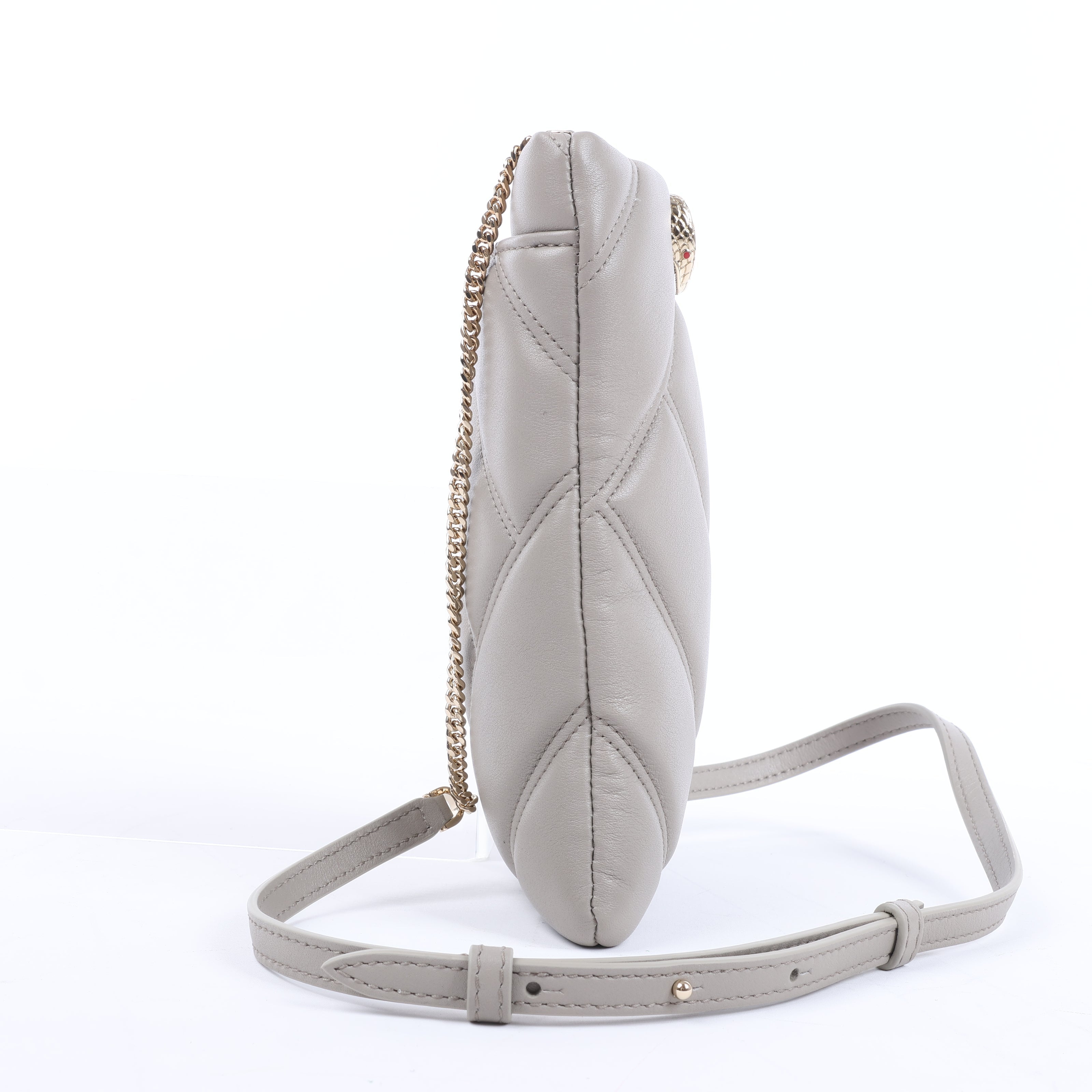 BVLGARI Serpenti Cabochon Chain Leather Shoulder Bag in Gray