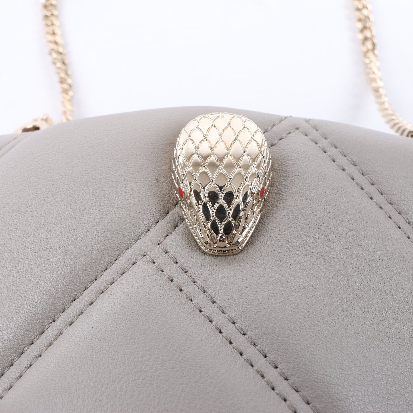 BVLGARI Serpenti Cabochon Chain Leather Shoulder Bag in Gray