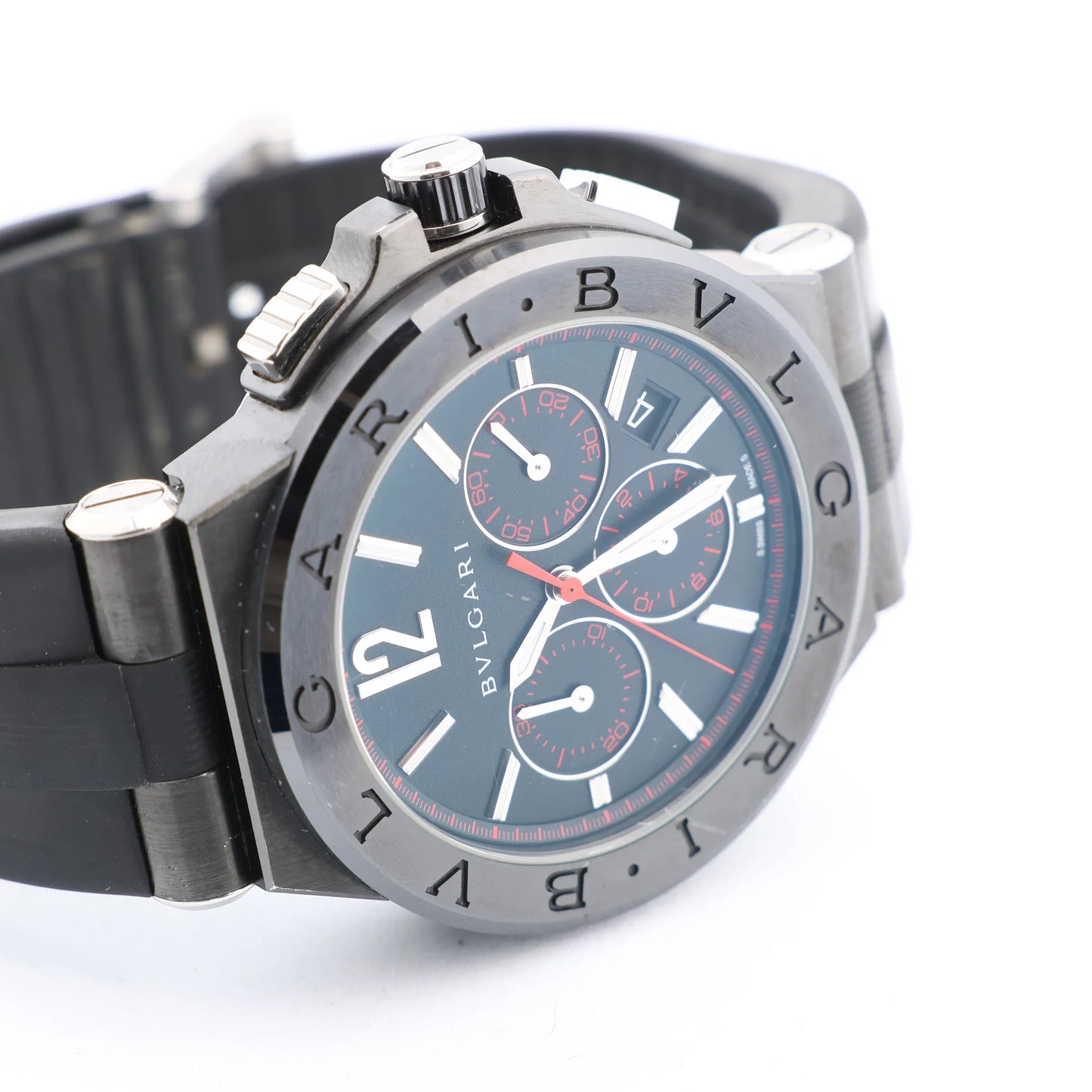 Bvlgari Diagono DG42BSCCH CT1171 SS &amp; Rubber AT Uhr mit schwarzem Zifferblatt