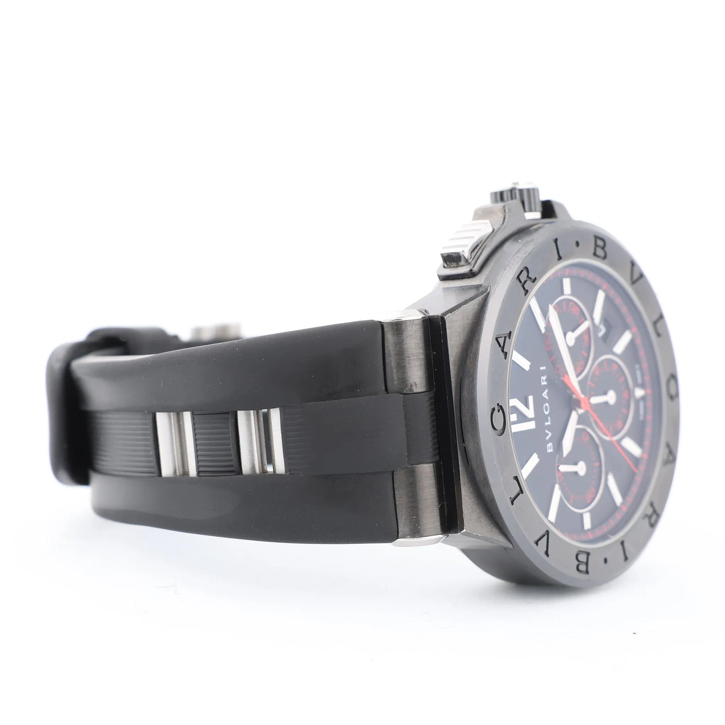 Bvlgari Diagono DG42BSCCH CT1171 SS &amp; Rubber AT Uhr mit schwarzem Zifferblatt