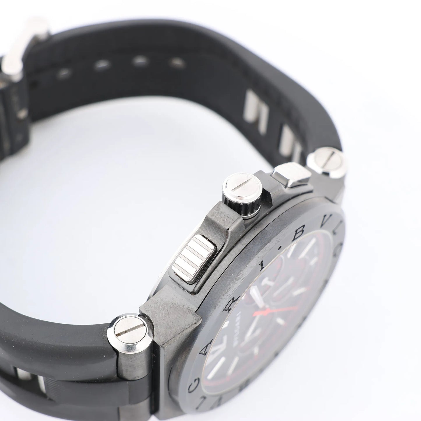 Bvlgari Diagono DG42BSCCH CT1171 SS &amp; Rubber AT Uhr mit schwarzem Zifferblatt