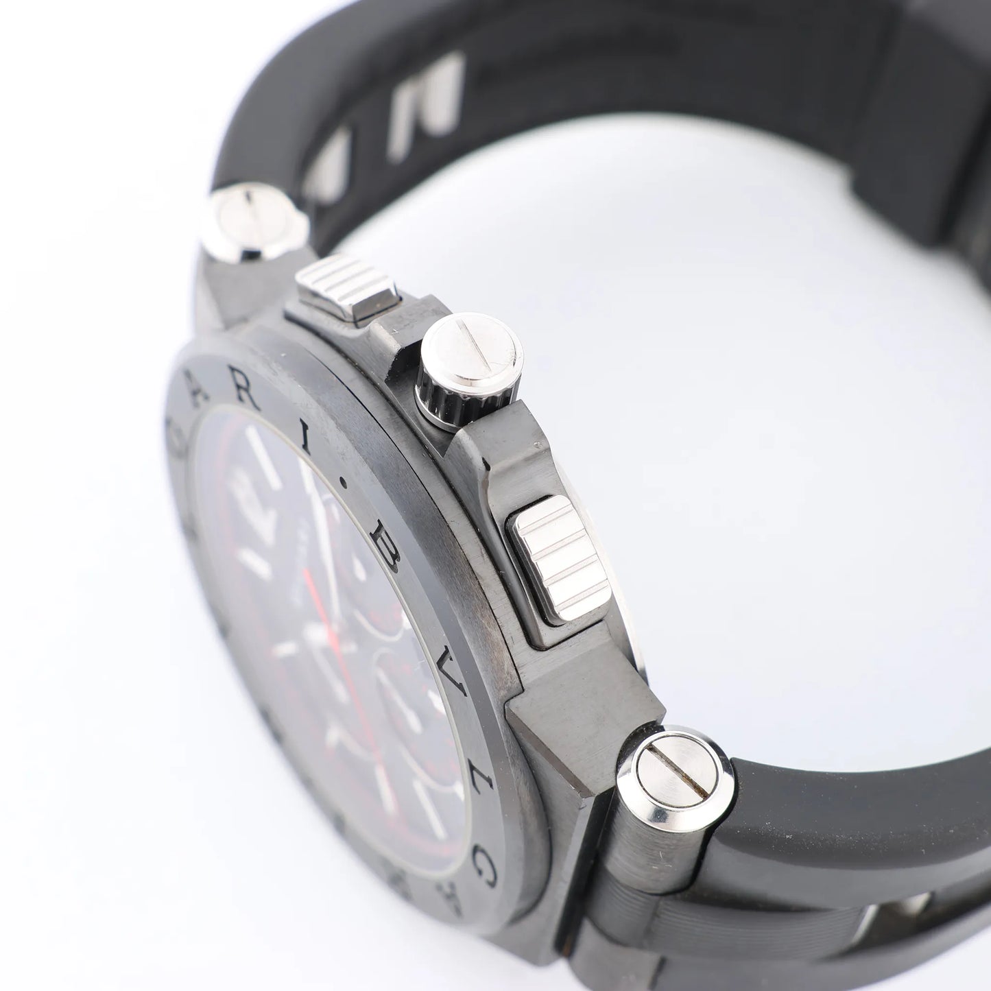 Bvlgari Diagono DG42BSCCH CT1171 SS &amp; Rubber AT Uhr mit schwarzem Zifferblatt