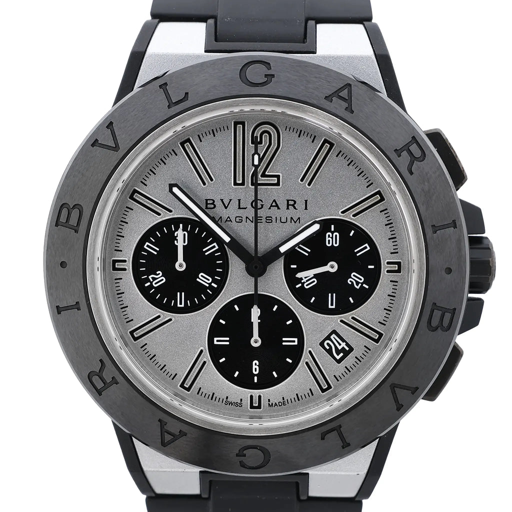 Bvlgari Diagono Magnesium DG42SMCCH PO02858 Magnesium & Rubber AT Watch with Silver Dial