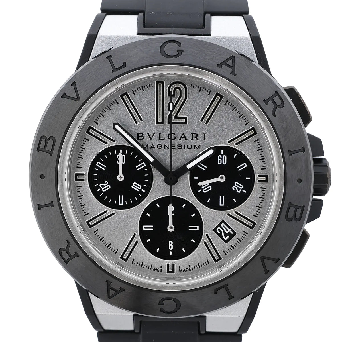 Bvlgari Diagono Magnesium DG42SMCCH PO02858 Magnesium & Rubber AT Watch with Silver Dial