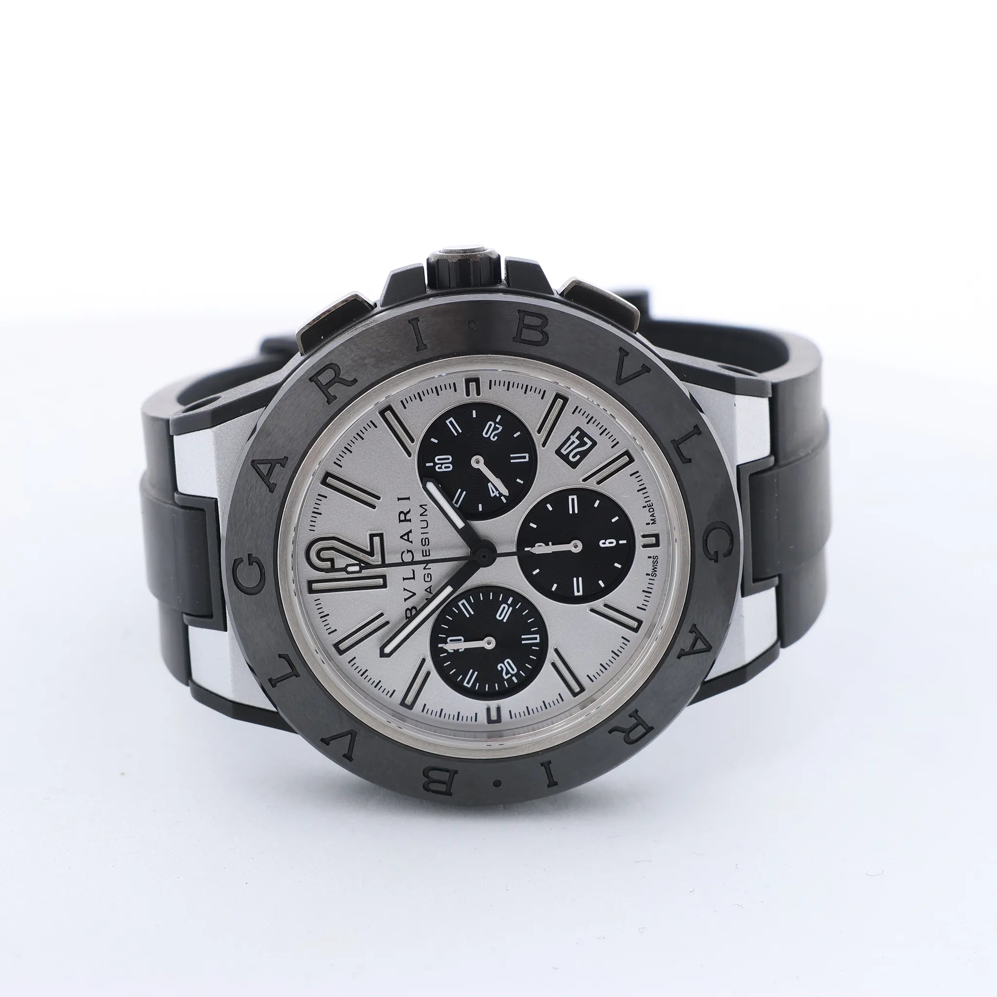 Bvlgari Diagono Magnesium DG42SMCCH PO02858 Magnesium & Rubber AT Watch with Silver Dial