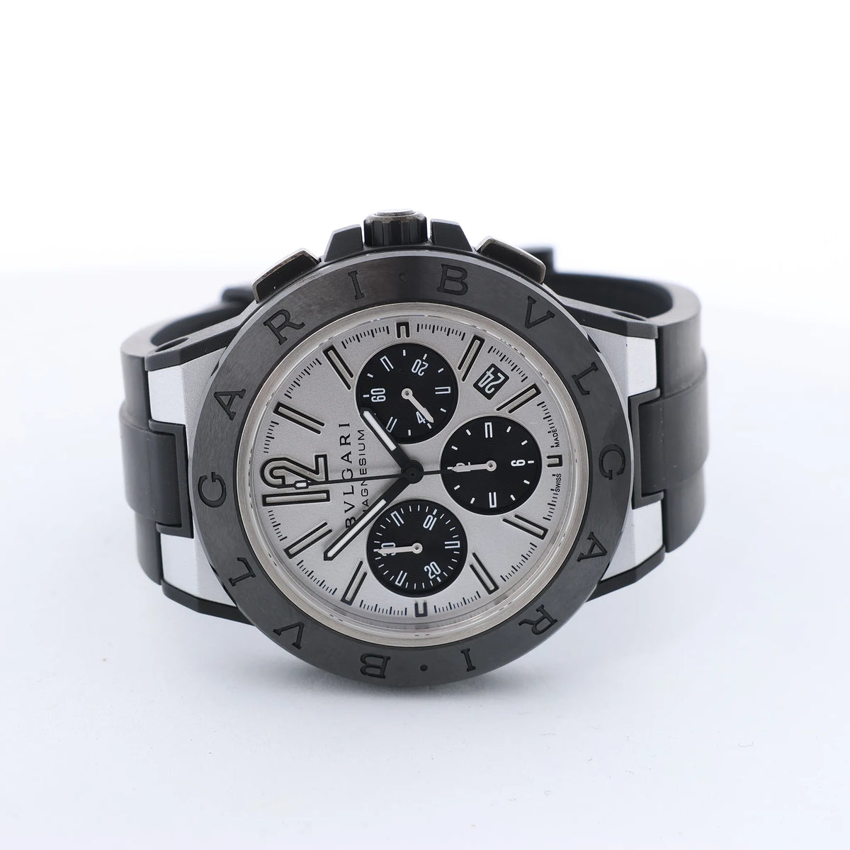 Bvlgari Diagono Magnesium DG42SMCCH PO02858 Magnesium & Rubber AT Watch with Silver Dial