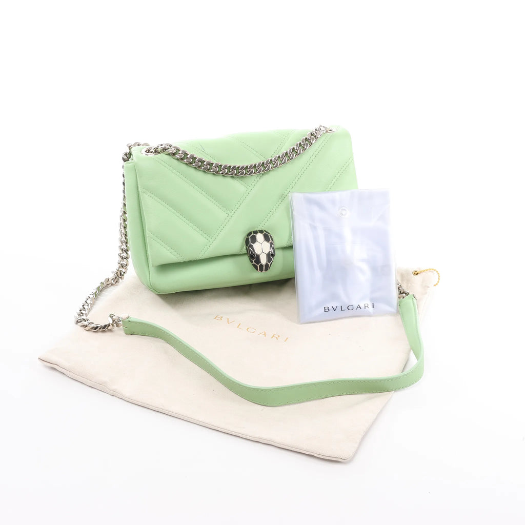 BVLGARI Serpenti Cabochon Leather Chain Crossbody Bag in Green