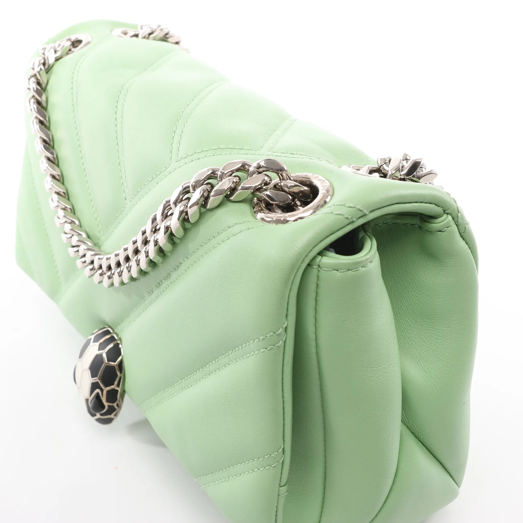 BVLGARI Serpenti Cabochon Leather Chain Crossbody Bag in Green