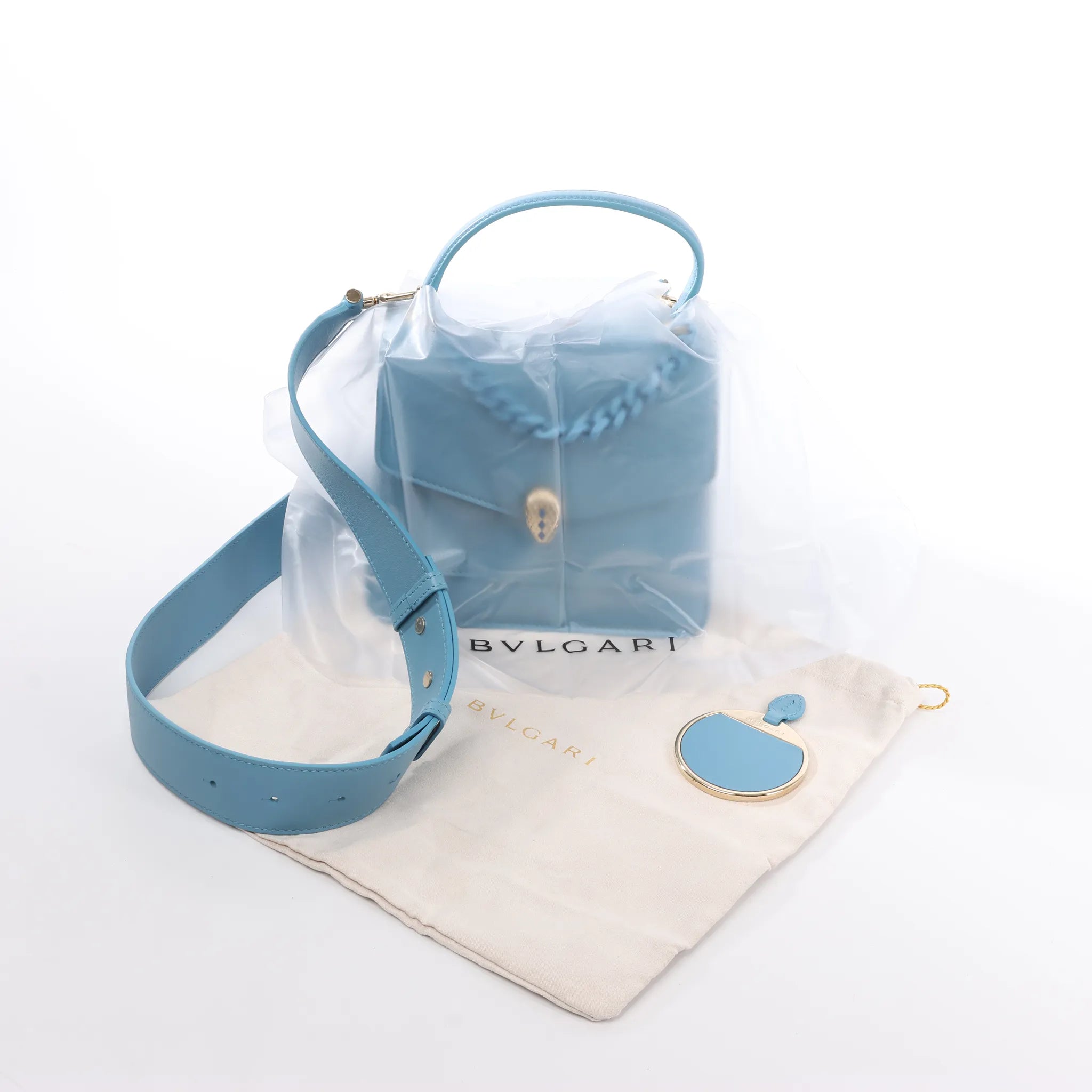 BVLGARI Serpenti Forever Leather Chain 2Way Handbag in Blue