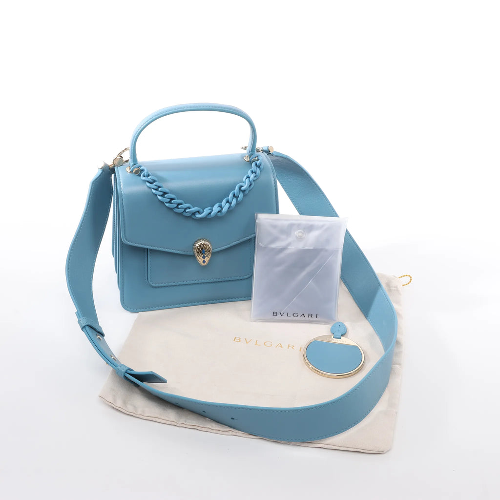BVLGARI Serpenti Forever Leather Chain 2Way Handbag in Blue