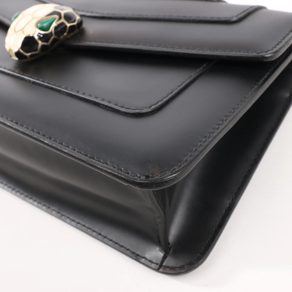 BVLGARI Serpenti Forever Leather Chain Shoulder Bag in Black