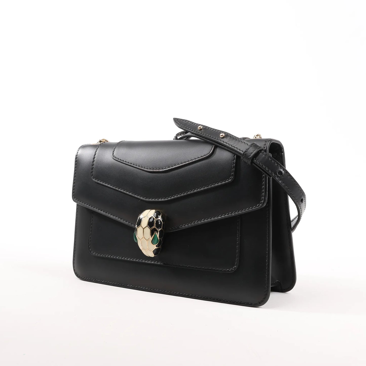 BVLGARI Serpenti Forever Leather Chain Shoulder Bag in Black